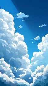 Sunlit cotton clouds drifting across a peaceful blue sky.