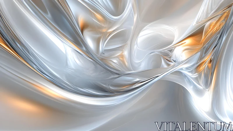 Fluid Metallic Abstract Art with Silver and Gold Hues.