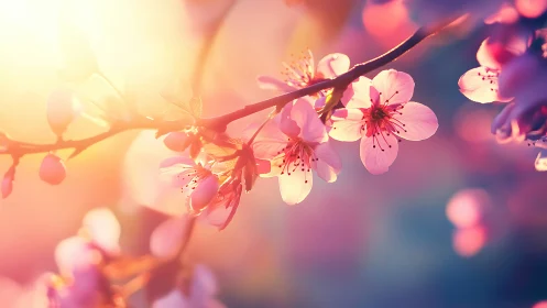 Cherry Blossoms Bathed in Sunrise Glow.