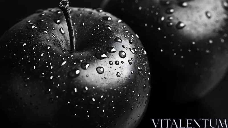 Close-up view shows wet apple surface with sharp droplets