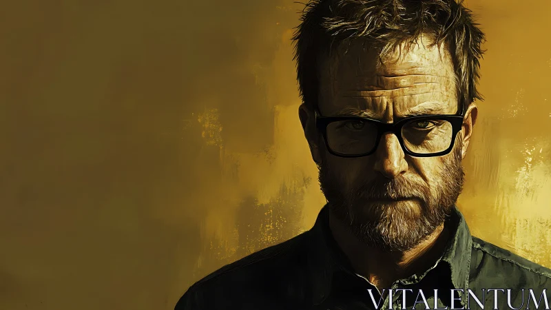 Middle-aged bearded man in glasses against ochre backdrop.