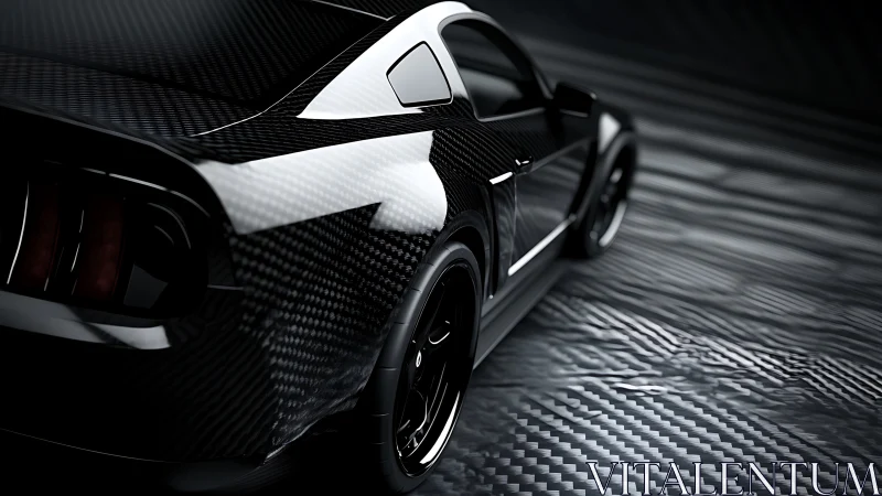 Carbon fiber sports car rear view in controlled studio light.