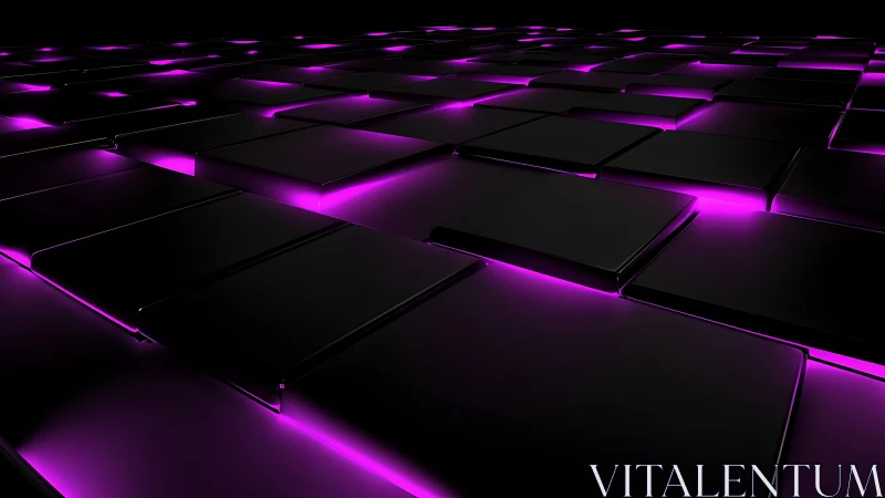 Black glossy tiles over vivid purple neon grid pattern.