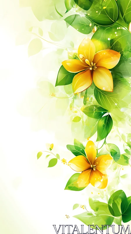 Golden flowers bloom amidst lush green leaves in nature