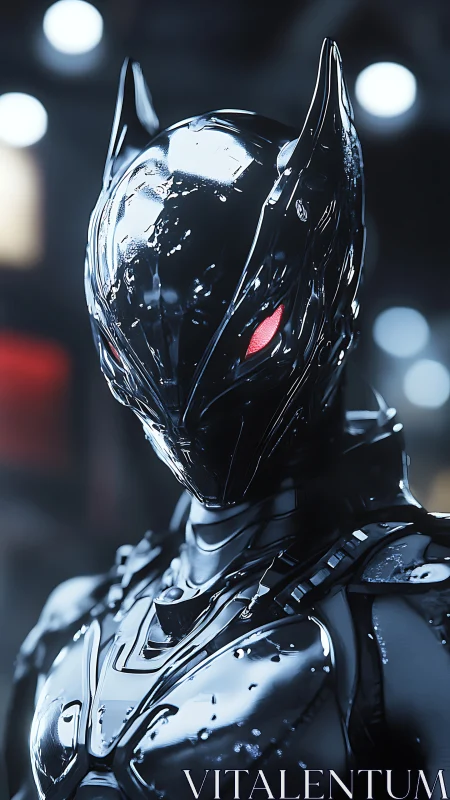 Chrome night-stalker android with molten feline armor gaze.