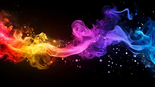 River of rainbow light swirling through a starry night sky.