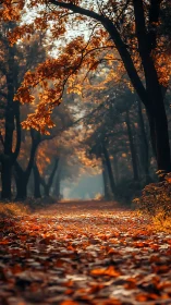 Golden Cathedral: Autumn's Arched Embrace Through Mist.