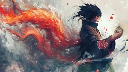 Anime mage with fiery red energy tail extending behind