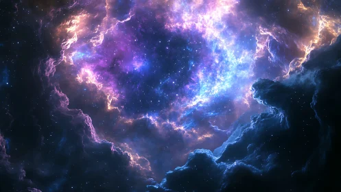 Nebula-like cosmic cloud formation with central light region.