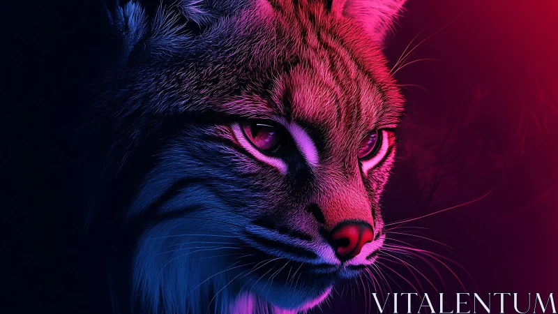 Neon twilight lynx in dreamy pink and electric blue glow.