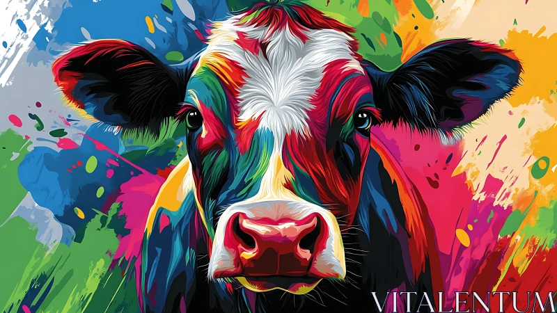 Colorful cow portrait splashes joy across the canvas