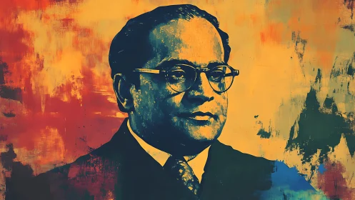 Portrait of suited man against abstract orange background.