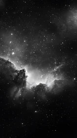 Soft starlit nebula cradled in a quiet black night sky.