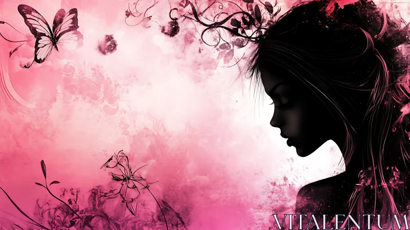Soft dreamer silhouette rests within pink floral whispers