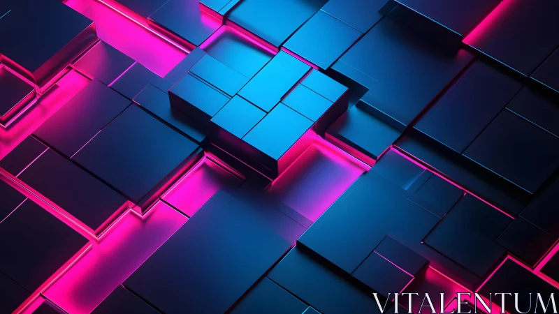 Futuristic 3D Cubes with Neon Pink and Blue Lighting Effect.