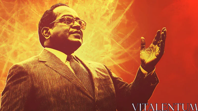 Flame-lit orator against a storm of radiant conviction.