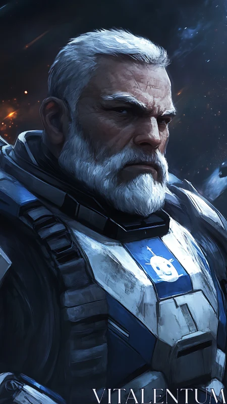 Veteran white‑bearded space marine commander in tactical armor