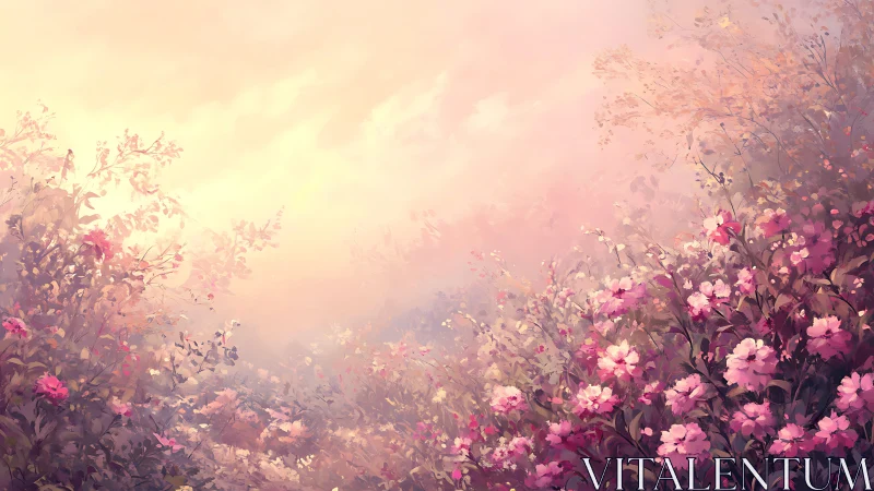 Luminous Floral Field: Soft Focus Digital Painting with Warm Light.