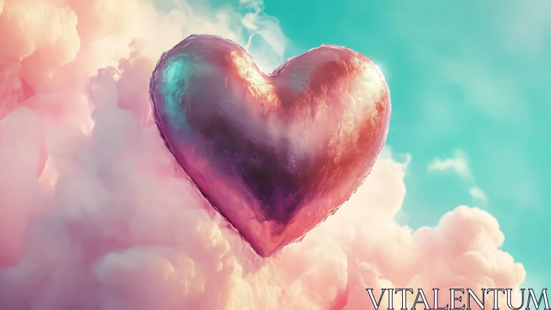 Iridescent Heart Suspended in Pastel Clouds.