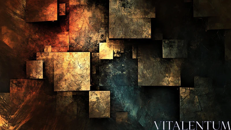 Abstract Geometric Art with Metallic Cubes and Grunge Texture.