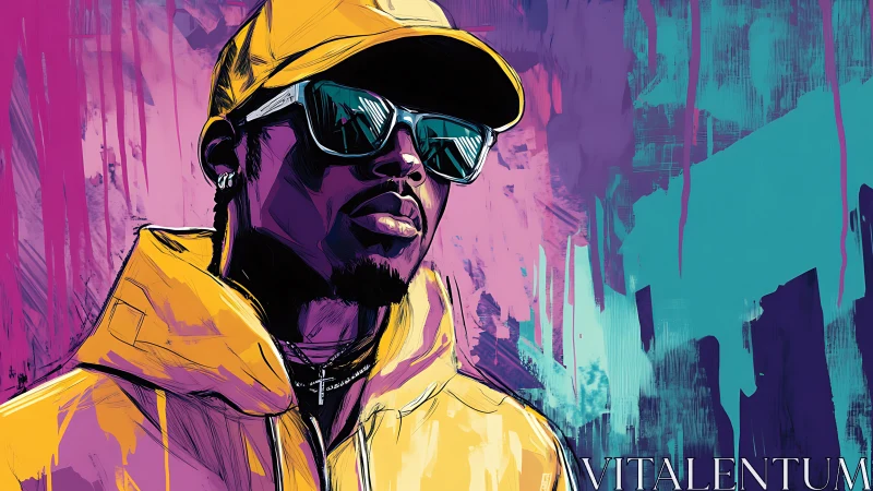 Neon street portrait captures bold urban confidence in color.