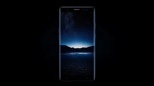 Samsung Galaxy Phone Displaying Night Sky Landscape.