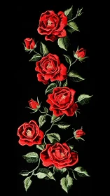 Crimson Blooms Cascade: Vintage Red Roses on Midnight Canvas.