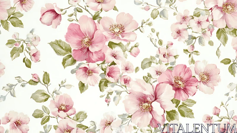 Cascading Pink Blooms Dance Across Cream Canvas