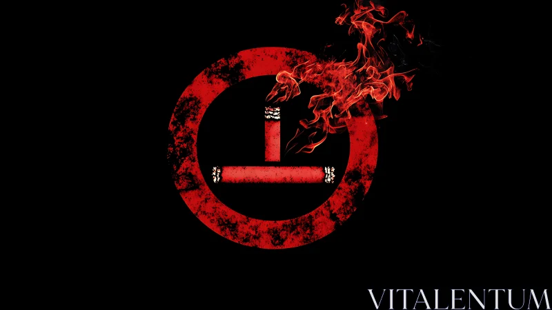 Burning cigarette icon forms red prohibition symbol on black field