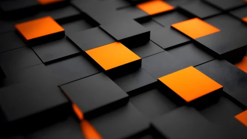Abstract 3D Black and Orange Square Pattern with Modern Style.