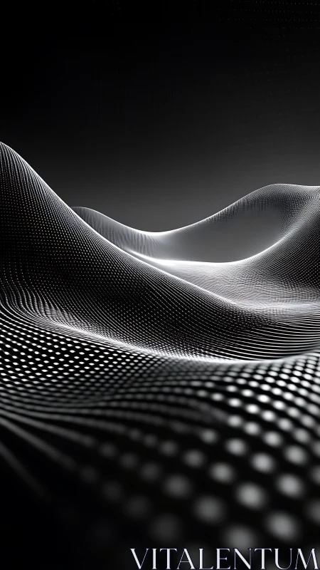 Abstract digital wavefield forms luminous dotted landscape