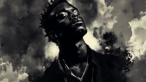 Moody monochrome portrait captures reflective serenity.