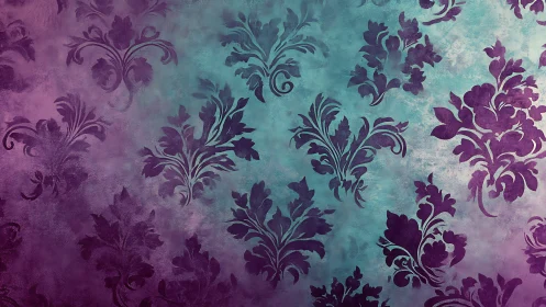 Purple damask pattern over textured teal gradient background.