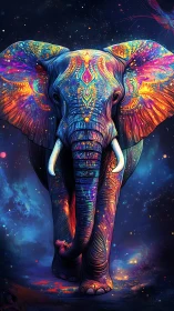 Chromatic cosmic elephant rendered in luminous spectral detail.