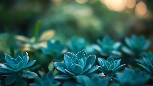 Twilight succulents whisper quietly in teal and soft bokeh
