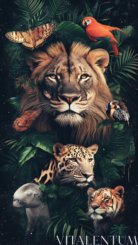 Majestic jungle predators emerge from lush starlit foliage