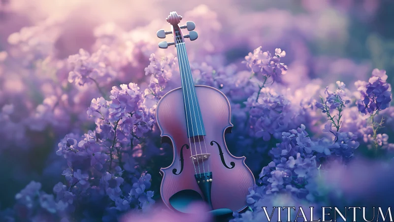 Lavender daydream violin resting in a sea of soft blossoms.