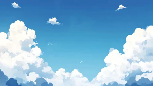 Daydream towers of cloud drift through a boundless blue sky.