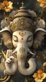 Golden serenity surrounds a graceful Ganesha blessing viewers