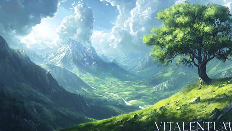 High dynamic range alpine valley with luminous atmospheric depth.