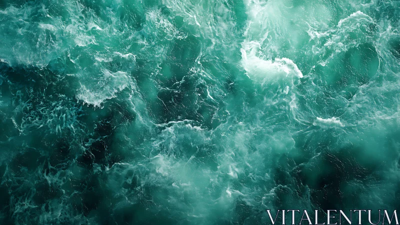 Rolling turquoise waves in a restless, misty sea.