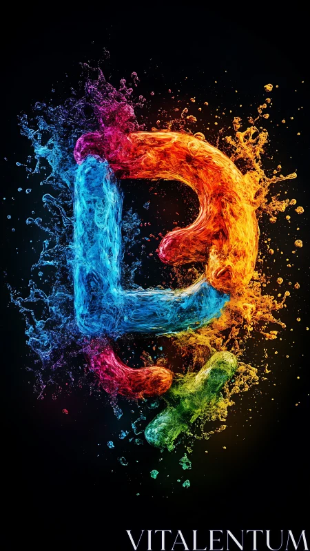 Liquid rainbow letter P explodes with vivid neon energy