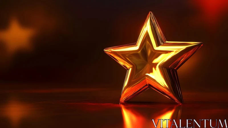 Shiny Golden Star on Glossy Surface with Warm Lighting, Digital Art.