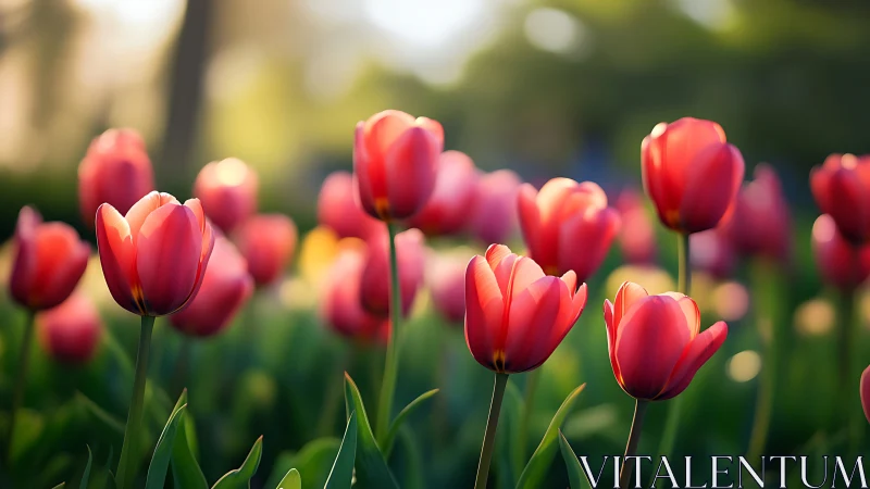 Red Tulips in Bloom. Spring Garden Flowers