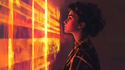 Warm window glow wraps a thoughtful figure in quiet light