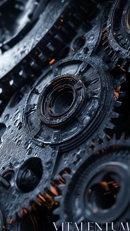 Macro view industrial gears with cool steel texture.