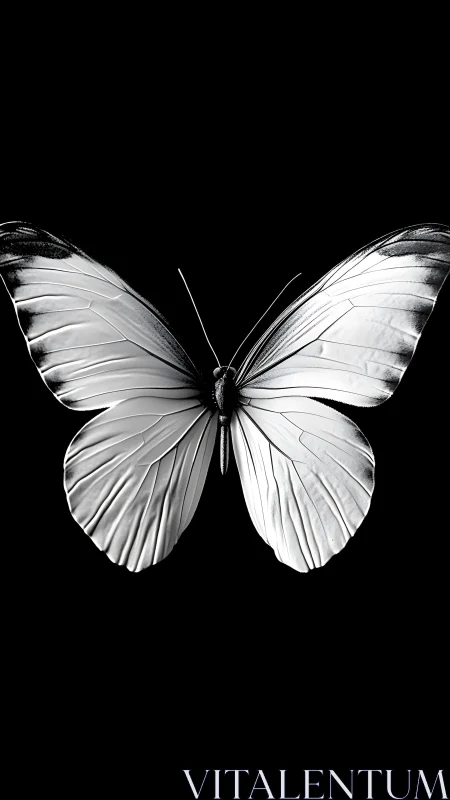 Monochrome butterfly wings on deep black background.