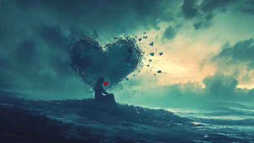 Digital Heart-Form Dissolution in Oceanic Storm Composition.