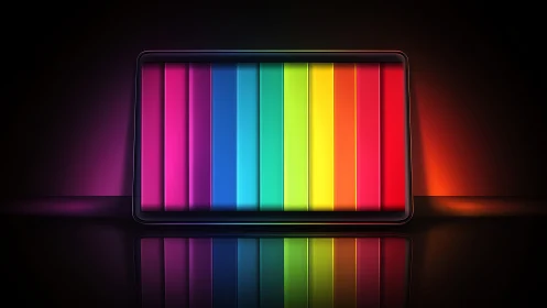 RGB tablet display with vertical spectral gradient bars and gloss