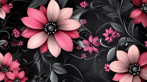 Pink floral elegance blooms against a dark ornamental background